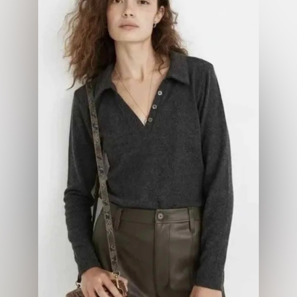 Gray XS madewell plush ribbed polo